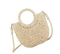 ZEPFJHE 2025 Printemps Sac à bandoulière à la mode Sacs en paille avec cordon de serrage Sac à main à bandoulière décontracté pour femmes filles Sacs de voyage décontractés en ville, beige, One Size
