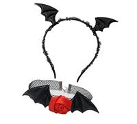 ZEPFJHE 2pcs Halloween Devil Costume Set Devil Bat Bandband Flower Lace Choker Collier Pour Les Accessoires De Fête De Cosplay