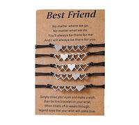 ZEPFJHE 5 Pcs Soeurs Meilleur Ami Assorti pour Amitié Coeur Carte Longue Distance pour Filles Femmes Bracelets en Acier Inoxydable pour Hommes Femmes