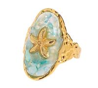 ZEPFJHE Bagues ovales réglables en forme d'étoile de mer pour femme, bijoux de vacances marines, bijoux en acier inoxydable, léger, usage quotidien, vacances à la plage, réglables