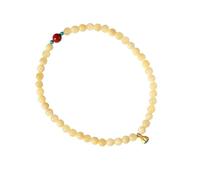 ZEPFJHE Bracelet vintage fabriqué à la main en forme de fleur de jades jaunes en pierre naturelle pour la chance et les styles modernes, perles jaunes rétro pour la chance
