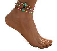 ZEPFJHE Bracelets de cheville extensibles en forme d'étoile de mer avec perles turquoises pour adolescents et adultes, taille unique, Comme décrit