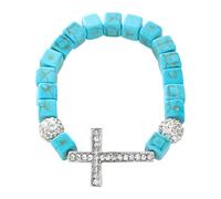 ZEPFJHE Bracelets extensibles turquoises réglables en perles métalliques bijoux pour femmes hommes unisexe turquoise croix extensible, taille unique, Comme décrit
