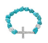 ZEPFJHE Bracelets extensibles turquoises réglables en perles métalliques bijoux pour femmes hommes unisexe turquoise croix extensible, taille unique, Comme décrit