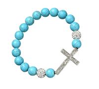 ZEPFJHE Breloque crucifix religieux élastique turquoise extensible réglable pour les occasions décontractées unisexe extensible perle turquoise, taille unique, Comme décrit