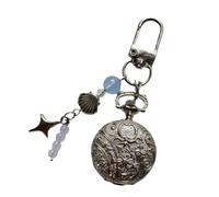 ZEPFJHE Breloque de Montre de Poche rétro, Accessoire de à Main avec Clip en Alliage, Pendentif Floral gravé, détails de Coquille de Perles Bleues pour Un Transport Quotidien, Accent décoratif, de
