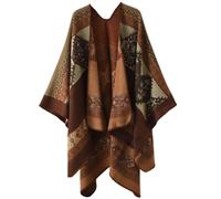 ZEPFJHE Capes de voyage réversibles, châle, pull, pashmina, poncho à motif géométrique, cape ethnique, châle, capes tendance, marron, taille unique
