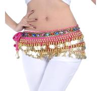 ZEPFJHE Ceinture de danse du ventre avec strass colorés léger et pratique en polyester Accessoire de danse, rose rouge, taille unique