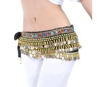 ZEPFJHE Ceinture de danse du ventre avec strass colorés léger et pratique en polyester Accessoire de danse, Noir , taille unique