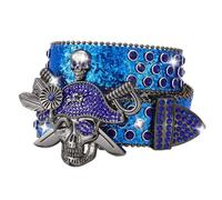 ZEPFJHE Ceinture élégante en strass avec boucle de crâne pour femmes et hommes, ceinture hip-hop punk cool pour jeans, pantalons, rockers cool, fête, accessoire de fête, bleu, S