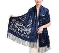 ZEPFJHE Châle élégant pour femme pour robe de soirée, écharpe de style éthique traditionnel pour invités de mariage ou demoiselles d'honneur, écharpe en velours de luxe, bleu marine, Taille unique