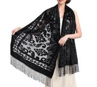 ZEPFJHE Châle élégant pour femme pour robe de soirée, écharpe de style éthique traditionnel pour invités de mariage ou demoiselles d'honneur, écharpe en velours de luxe, Noir , Taille unique