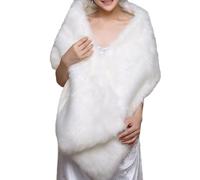 ZEPFJHE Châle en fausse fourrure pour femme - Doux et épais - Col en P - Couleur unie - Cache-cou pour l'hiver et le mariage, blanc, M