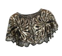 ZEPFJHE Châle floral en maille perlée avec paillettes capelet léger en polyester élégant pour mariages, soirées, doré, M