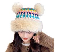 ZEPFJHE Chapeau d'automne et d'hiver en peluche avec oreilles d'ours en peluche, chaud, doux, confortable, réglable, unisexe, chapeau d'ours pour enfants, beige, Taille unique