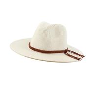 ZEPFJHE Chapeau de paille fait à la main élégant avec ceinture tressée décorée de soleil pour femme fête de plage britannique chapeau panama tricoté pour homme, Blanc laiteux, Taille unique