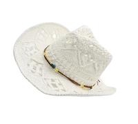 ZEPFJHE Chapeau de soleil élégant ajouré tressé à large bord en paille de papier légère Panama pour la plage, les vacances, la plage, la paille à large bord, blanc, Taille unique