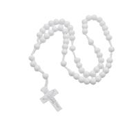 ZEPFJHE Chapelet en bois Crucifix avec croix pour la prière et la pleine conscience, couleur blanche, chapelet en bois blanc, prière chrétienne