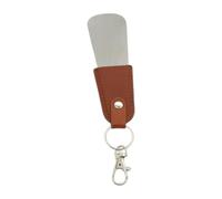 ZEPFJHE Chausse-pied compact en acier inoxydable de 13 cm, poignée ergonomique, sangle en cuir, porte-clés pour enfants âgés, chausse-pied en acier inoxydable avec design porte-clés, marron, Taille