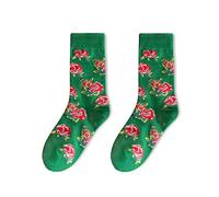 ZEPFJHE Chaussettes vintage à motif floral pour femme et homme - Chaussettes chinoises ethniques du Nord-Est en coton imprimé, Grande fleur verte, Taille unique