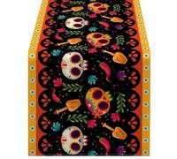 ZEPFJHE Chemin de Table en Lin avec tête de Mort pour Halloween, Chemin de Cuisine Mexicain, Nappe pour dîner, fête de Vacances, Mariage, événement, décoration d ' Halloween