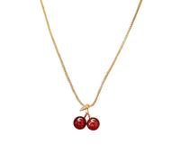 ZEPFJHE Collier avec pendentif cerises réglable de 40 + 5 cm - Chaîne dorée légère pour femme - Accessoires de fête tendance - Collier avec pendentif pour femme