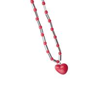 ZEPFJHE Collier avec pendentif en forme de cœur réglable - Chaîne de perles élégante - Texture en résine - Bijoux de cou pour femme et fille - Collier de perles colorées, taille unique, Comme décrit