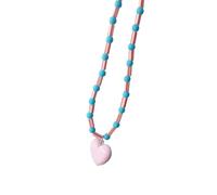 ZEPFJHE Collier avec pendentif en forme de cœur réglable - Chaîne de perles élégante - Texture en résine - Bijoux de cou pour femme et fille - Collier de perles colorées, taille unique, Comme décrit