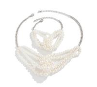 ZEPFJHE Collier et ensemble de perles d'imitation à plusieurs rangs - Bijoux noués jumeaux pour soirées - Perles modernes