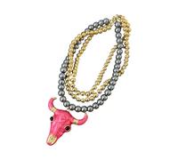 ZEPFJHE Collier pendentif en métal robuste, crâne de vache, gouttes, Accent de perle, accessoire de mode rétro, collier pendentif tête de vache