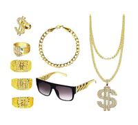 ZEPFJHE Costume hip-hop des années 80 et 90 - Accessoires de rappeur - Chaîne avec signe dollar - Décorations de fête d'Halloween