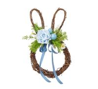 ZEPFJHE Couronne de lapins lumineux portable avec nœud et fleur pour Pâques, décoration de porte d'entrée
