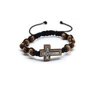 ZEPFJHE Crucifix Perles de Pin Tissage Noeud Chapelet Benoît Chaîne de Corde Réglable Convient à la Plupart des Adultes Chapelet Croix