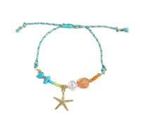 ZEPFJHE De Charme Créature Marine Fait À La Main Réglable avec Étoiles Mer en Céramique Shell Fish Pendant Traidé Cordon Bijoux Bijoux Corde Perle en Céramique