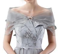 ZEPFJHE Élégant châle de mariée transparent à 3 couches enveloppant les épaules léger pour robe de mariée couverture des bras, gris, M