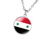 ZEPFJHE Élégant collier avec pendentif drapeau syrien symbolisant la fierté nationale et l'identité culturelle dans des matériaux robustes - Style décontracté - Symbole culturel, taille unique, Comme