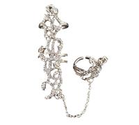 ZEPFJHE Élégante bague double doigt strass réglable motif floral femme fête bijoux alliage chaîne lien accessoire réglable double, taille unique, Comme décrit, Comme décrit.