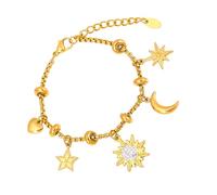 ZEPFJHE Élégante breloque soleil et lune avec accents de cristal en acier inoxydable léger à porter au quotidien Bijoux tendance inspirés du soleil et de la lune, Gold, Comme décrit, Comme décrit.