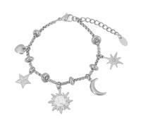 ZEPFJHE Élégante breloque soleil et lune avec accents de cristal en acier inoxydable léger à porter au quotidien Bijoux tendance inspirés du soleil et de la lune, Silver, Comme décrit, Comme décrit.