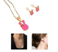 ZEPFJHE Ensemble collier et boucles d'oreilles élégant sur le thème des lapins - Accessoire portable à offrir ou à personnaliser - Ensemble de bijoux en alliage robuste et confortable, taille unique
