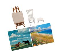 ZEPFJHE Ensemble de chevalet et de Tabouret de Peinture Miniatures en Bois pour Maisons de poupées, Affichage de Studio d ' Art, Parfait pour Les scènes créatives