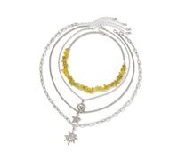 ZEPFJHE Ensemble de collier élégant empilable soleil et étoile multicouche chaîne clavicule gravier perles bijoux pour tenues décontractées ou formelles superposition de perles de gravier bijoux ras