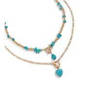 ZEPFJHE Ensemble de collier turquoise avec chaîne réglable tendance multicouche ras du cou accessoires tendance pour femmes filles collier déclaration, taille unique, Comme décrit, Comme décrit.
