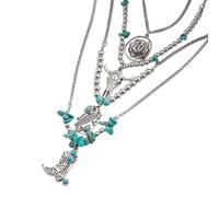 ZEPFJHE Ensemble de collier turquoise avec chaîne réglable tendance multicouche ras du cou accessoires tendance pour femmes filles collier déclaration, taille unique, Comme décrit, Comme décrit.