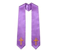 ZEPFJHE Étole de clergé réversible avec motif croisé et pompons pour prêtres, pasteurs, rassemblement religieux, étole brodée croisée, violet, M