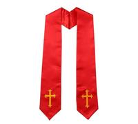 ZEPFJHE Étole de clergé réversible avec motif croisé et pompons pour prêtres, pasteurs, rassemblement religieux, étole brodée croisée, Rouge, M