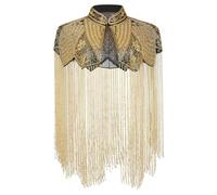 ZEPFJHE Étole en polyester avec perles 3D et franges spectaculaires pour tapis rouge architecte, noir/doré, taille unique