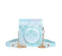 ZEPFJHE Étui pour appareil photo brodé à carreaux en cuir PU souple avec bretelles pour Mini12, bleu, Ensemble de bagages