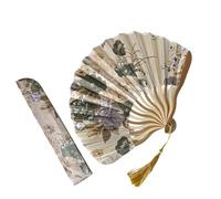 ZEPFJHE Éventail à main traditionnel en tissu de soie et cadre en bambou avec motif floral chinois pour photographie et événement culturel
