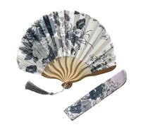 ZEPFJHE Éventail à main traditionnel en tissu de soie et cadre en bambou avec motif floral chinois pour photographie et événement culturel